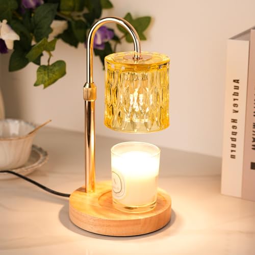 HAIDOLIANG Candle Warmer Lamp with Timer and Dimmer | Height Adjustable,Glass Electric Wax Warmer with 2 Bulbs for Women Mom Gifts, Home Decor for Scented Jar Candles (Yellow) - color: Yellow