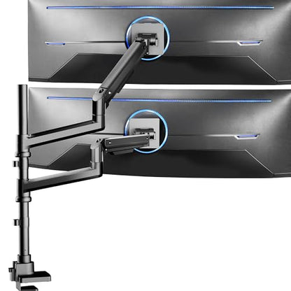 VIVO Pneumatic Arm Dual Ultrawide Monitor Extra Tall Desk Mount for Up to 49 inch Screens, Heavy Duty Clamp, Holds 2 Ultra Wides Up to 44 lbs, Black, STAND-V120K - size: Dual Mount, style: Desk Mount