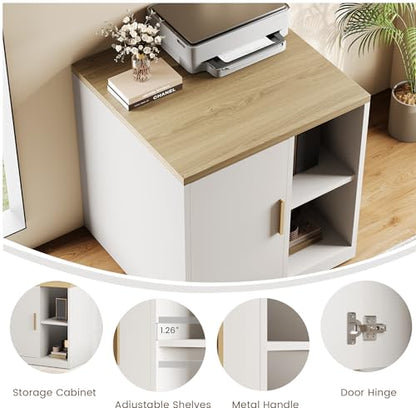 ModernMate Printer Stand with Door, Open Adjustable Shelves | 23" Printer Table, File Cabinet, Under Desk Storage Cabinet for Office, Living Room, and Study, Light Walnut - color: Light Walnut