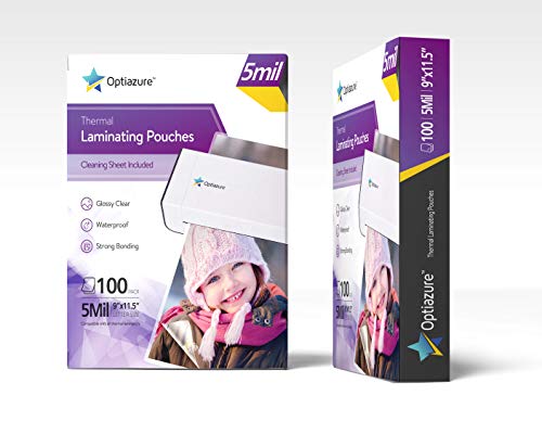 Optiazure Thermal Laminating Pouches 9"x11.5" Inches, 5mil 100Pack, Clear, Letter Size - size: 5mil 100PK