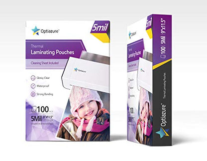 Optiazure Thermal Laminating Pouches 9"x11.5" Inches, 5mil 100Pack, Clear, Letter Size - size: 5mil 100PK