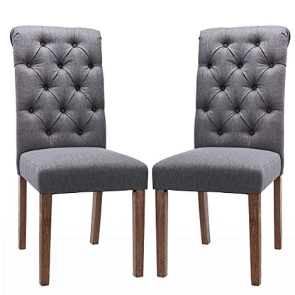 COLAMY Button Tufted Dining Chairs Set of 2, Parsons Upholstered Fabric Dining Room Chairs Kitchen Chairs with Wood Legs and Padded Seat, Dark Grey - color: Dark Grey, size: set of 2