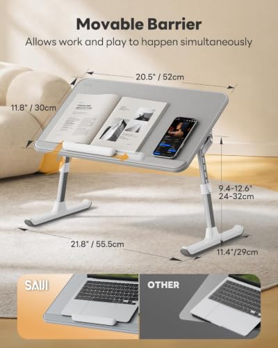 SAIJI Non-Slip Leather Lap Desk Laptop Bed Tray Table, Laptop Stand for Bed - color: Gray, size: Medium