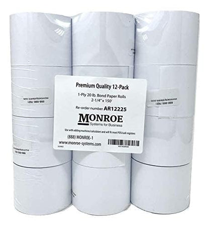 Monroe Systems for Business Single Ply Bond Paper Rolls, Top of the Line, 20 lb. - size: 12 Rolls