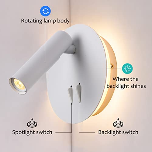ZEROUNO Bedroom Wall Lamp with Switch Reading Light Hardwired Sconces Which Angle Adjustable for Bed-Side Interior Design (White) - color: White