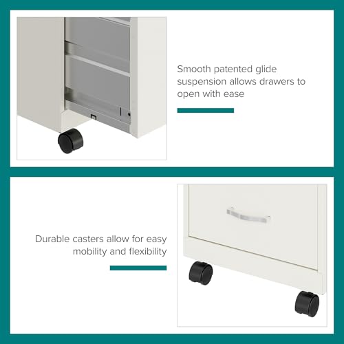 Space Solutions - 2 Drawer Fully Assembled Vertical Steel File Cabinet, Home & Small Office Use, Fits Under Most Desks, Letter-Size, Lock, Mobile, Pearl White