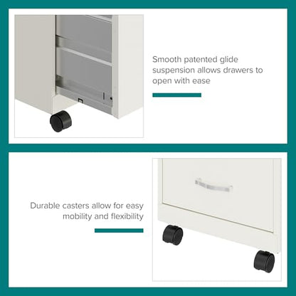 Space Solutions - 2 Drawer Fully Assembled Vertical Steel File Cabinet, Home & Small Office Use, Fits Under Most Desks, Letter-Size, Lock, Mobile, Pearl White