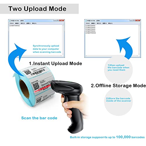 2D Wireless Barcode Scanner,Symcode Datamatrix PDF417 QR Code Handheld Reader for Screen and Printed Bar Code Scan, Works with Windows Mac and Linux PC POS - size: 2D QR Wireless2.4G Black