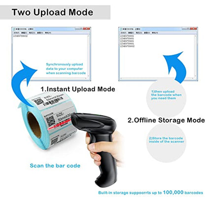 2D Wireless Barcode Scanner,Symcode Datamatrix PDF417 QR Code Handheld Reader for Screen and Printed Bar Code Scan, Works with Windows Mac and Linux PC POS - size: 2D QR Wireless2.4G Black