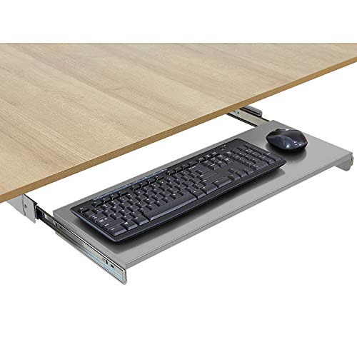 BenchPro Heavy 16-Gauge Powder Painted Steel Keyboard Tray - Under-Mount, Steel Construction, Slide Out Keyboard Mouse Holder - Powder Coated 9" D x 24" W - Grey - style: Metal Grey 24"