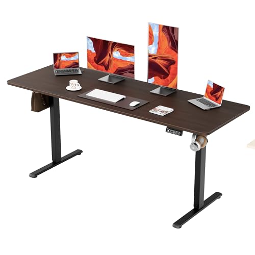 67"x24" Standing Desk, Height Adjustable Sit-Stand Home Office, Walnut | Electric Adjustable Standing Desk, Sit to Stand Computer Office Desk with Splice Board, Memory Preset, Lifts 28.7''-46.5" - color: Black Frame-walnut, size: 67-inch