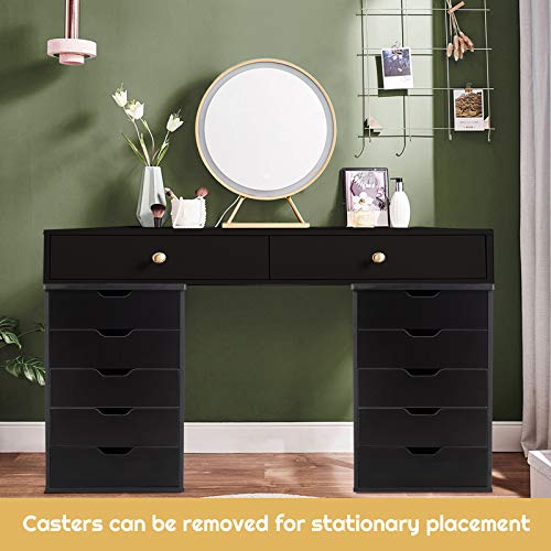 5 Drawers File Storage Cabinet, 26.5" Vertical Filling Cabinet for Home Office, Under Desk Office Drawer Organizer, Universal & Lockable Casters, Rolling Printer Storage Rack (Black) - color: Black, size: 19” x 16” x 26”