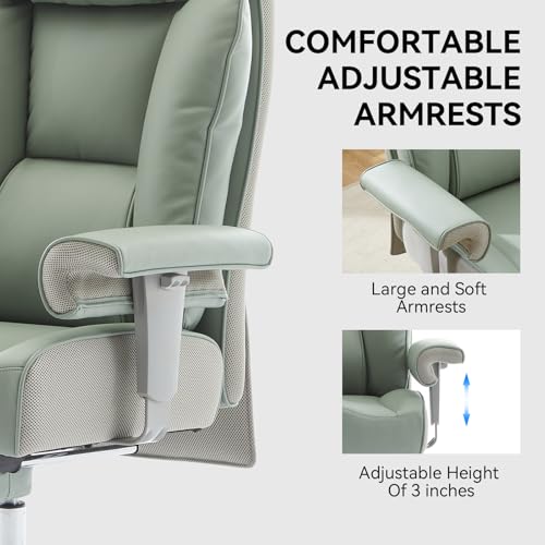 Efomao Big and Tall Office Chair 400lbs - Heavy Duty Executive Desk Chair with Foot Rest & 23" Wide Seat - High Back Ergonomic Leather Computer Chair for Heavy People, Home Office, Green - color: 3060-green