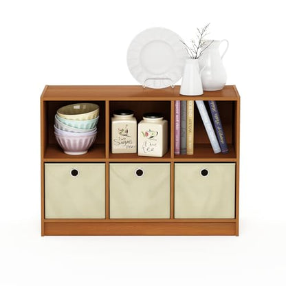 Furinno Basic 6-Cube Book Shelf with Open Shelf, 3 x 2, Light Cherry - color: Light Cherry/Ivory, size: 6-Cube with Bin