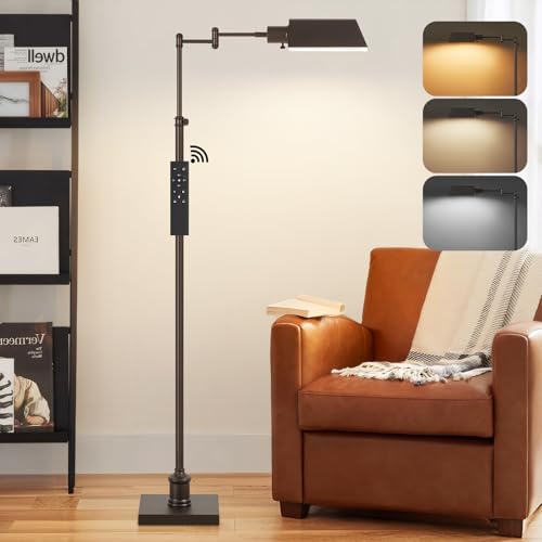 GyroVu Traditional Height Adjustable Pharmacy Floor Lamp with 350° Swing Arm, Color Temperature Adjustable Standing Lamp Metal Shade for Living Room Reading House Bedroom Home Office(Bronze) - color: Bronze
