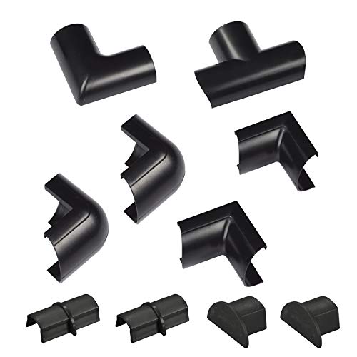 D-Line Medium Cable Raceway Accessory Pack, Join 1.18in x 0.59in Cord Cover Lengths, 10 Accessories Included, Hide Cords Around a Variety of Angles - Black - color: Black, size: 1.18x0.59in - 10 Accessories