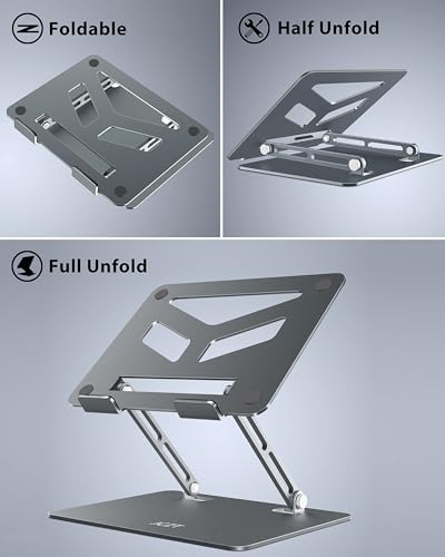JCZT Adjustable Laptop Stand, Aluminum Laptop Stand for Desk, Classic Grey | Ergonomic Portable Laptop Stand, Ventilated Cooling Computer Notebook Holder for MacBook Air Pro, All 10-16'' Laptops - color: Classic Grey