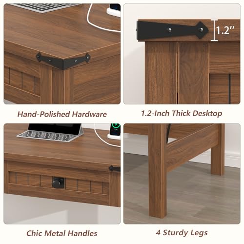 39 Inch Farmhouse Small Computer Desk with Drawers for Bedroom, Home Office - color: Brown