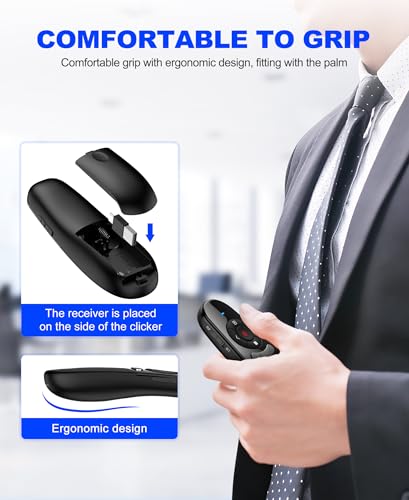 DinoFire USB Type C Wireless Presentation Clicker, BT&RF 2.4GHz Dual Modes Presenter Remote for PowerPoint Presentations Compatible with Bluetooth-Enabled Laptops Desktop Computers - style: AAA+USB A&C+BT