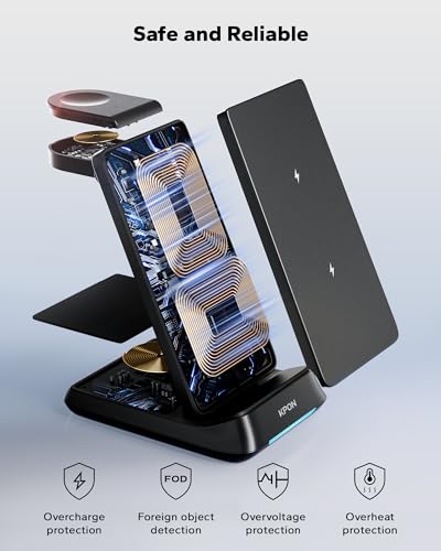 KPON 3 in 1 Charging Station for Samsung, Wireless Charger for Thick Cases, Foldable Phone and Watch Charger Stand for Galaxy S26/S25/S25 Ultra/S24/Z Fold/Android Devices, Galaxy Watch and Earbuds