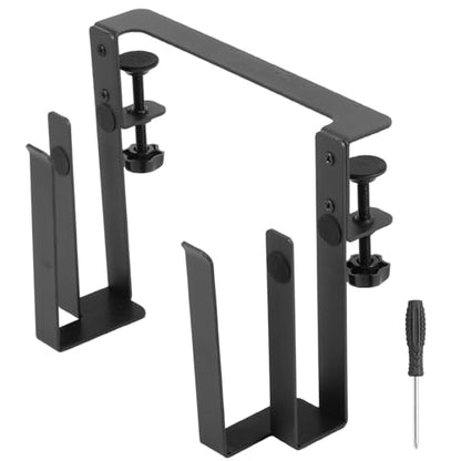 Desk Side Laptop Mount Metal Hanging Desk Side Storage, No Drilling Siding Table Organizer for Office Home Tablets,Laptop Holder Vertical(black-1-double-deck)