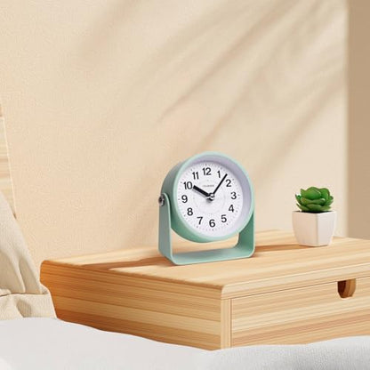 TIMESS Analog Alarm Clock with Snooze & Light, Silent Non-Ticking, Green | On-demand light, quartz movement, battery operated, easy to set, gentle wake alarm, bedside clock for home, travel, or office - color: Green