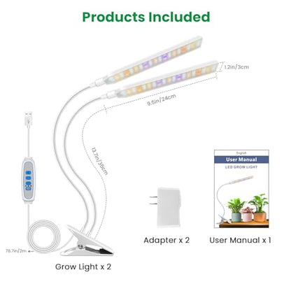 Aumtrly Plant Light Clip on, 2 Pack White, 228 LED Full Spectrum Grow Lamp - color: White - 2 Pack