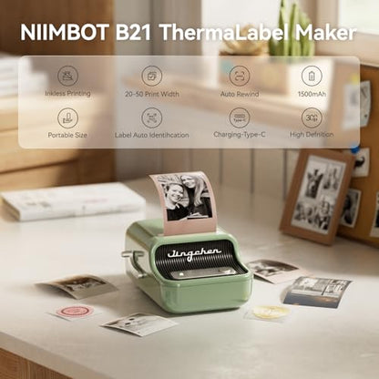 NIIMBOT B21 Pro 300 DPI Bluetooth Label Maker with Tape, Green - color: Green