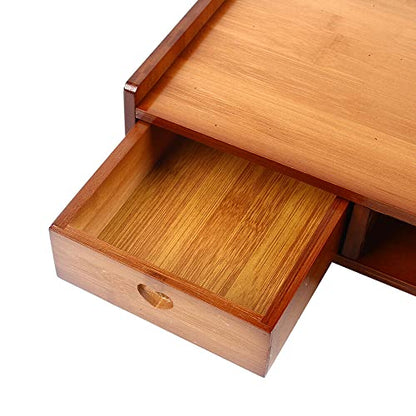 Monitor Stand Riser with 3 Drawers 2-Tier Bamboo Wood Computer Riser for Desk Home Office Desktop Stand Storage Organizer for TV Laptop Computer PC