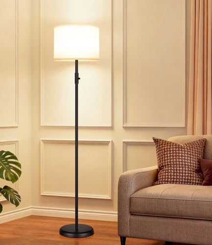 【Upgraded】 Dimmable Floor Lamp for Living Room,1000 Lumens Bulb Included, Modern Floor Lamps Simple Design with Linen Shade, Tall Standing Lamp for Bedroom Office Dining Room, Black Pole Lamp - color: Matte Black-Beige Linen Shade