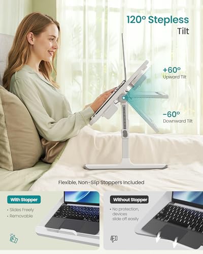 SONGMICS Bed Laptop Desk, Foldable Bed Desk for Laptop, 15.7 x 22 Inches Large Desktop, 120° Stepless Tilt, Adjustable Height, Cup Holder, Tray, Portable Bed Sofa Table, Gray ULLD113GZ01 - color: Gray
