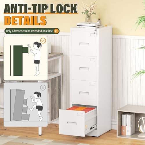 Greenvelly 4 Drawer File Cabinet with Lock, Metal Filing Cabinet for Home Office, Locking Vertical File Cabinet for Home Office, Easy Assemble (White) - size: 4 Drawer