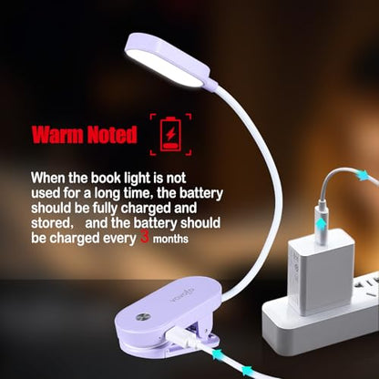 VAVOFO Rechargeable Book Light, 14 LEDs Eye Care Clip On Amber Reading Light for Bookworms Reading in Bed with 9 Colors 9 Brightness (Purple) - color: Purple