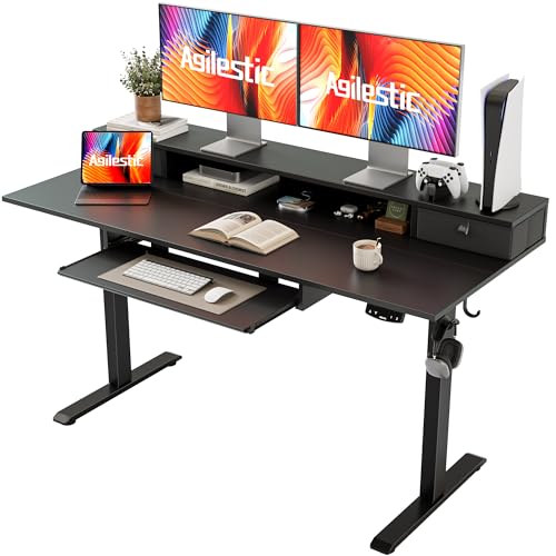 Agilestic 55 Inch Standing Desk with Drawers & Keyboard Tray, Black - color: Black, size: 55 x 24 Inches with 2 drawers and keyboard tray