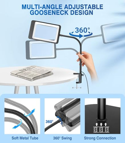 MoKo 10X Large Magnifying Glass with Light and Stand, Flexible Gooseneck Floor Magnifying Lamp with 5 Color Modes, 3-in-1 LED Lighted Desk Lamp Magnifiers for Reading, Close Work, Sewing, Crafts