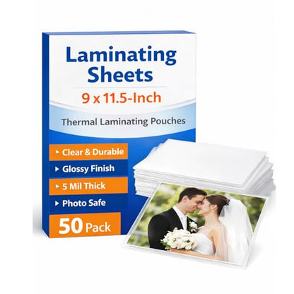 50 Pack Laminating Sheets 9 x 11.5, 5mil Thermal Laminating Pouches, Clear Plastic Laminator Sheets for 8.5 x 11 Letter Size Paper, Lamination Sheets for Office, School & Home