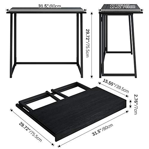4NM 31.5" Small Folding Desk, Foldable Computer Home Office Desk, Study Writing Table for Small Space Saving Bedroom, Easy Assembly - All Black - color: All Black, size: 31.5"W x 17.7"D