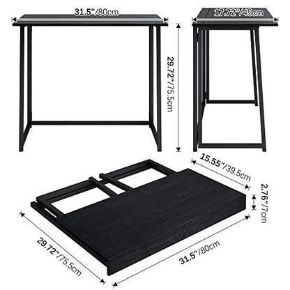 4NM 31.5" Small Folding Desk, Foldable Computer Home Office Desk, Study Writing Table for Small Space Saving Bedroom, Easy Assembly - All Black - color: All Black, size: 31.5"W x 17.7"D