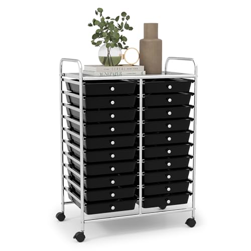 LDAILY Rolling Cart with Drawers, Classroom Storage for Teacher,Black - color: Black, size: 20 Drawer