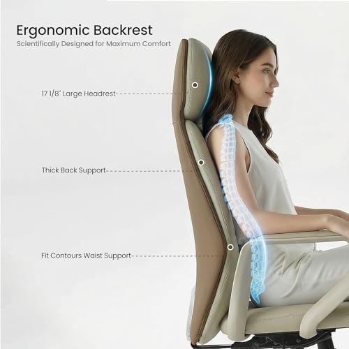 EUREKA ERGONOMIC Aric Executive Office Chair, High Back PU Leather Desk Chair with Lumbar Support, Professional Modern Home Office Chair with Large Headrest & 3-Position Recline(Pack of 10, Beige) - size: Pack of 10