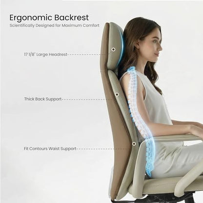 EUREKA ERGONOMIC Aric Executive Office Chair, High Back PU Leather Desk Chair with Lumbar Support, Professional Modern Home Office Chair with Large Headrest & 3-Position Recline(Pack of 10, Beige) - size: Pack of 10