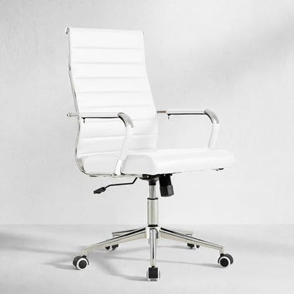 Okeysen White Office Desk Chair, Ergonomic Leather Modern Conference Room Chairs, Executive Ribbed Height Adjustable Swivel Rolling Chair for Home Office. - color: White