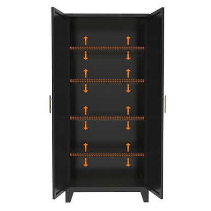 71'' Tall Metal Garage Storage Cabinet with Doors (71''Black) | Cabinets, Adjustable Shelves, Heavy Duty Steel Pantry File Cabinet for Home Office, Kitchen ,School, Utility - color: 71''black