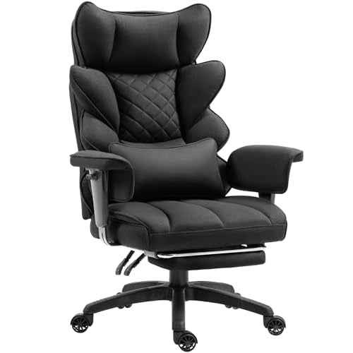 Dowinx Big and Tall Office Chair with Pocket Spring Cushion,High Back Computer Gaming Chairs with Adjustable Armrests,Executive Desk Chairs with Lumbar Support and Footrest,Cloth-Black - color: Black-cloth