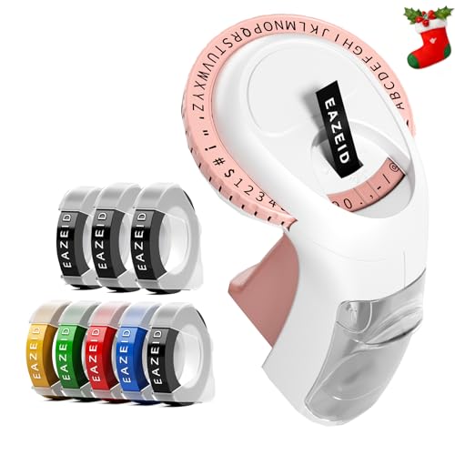 Handheld Embossed Label Maker with 8 ColorTapes 3/8 Inch, Pink Embossing Label Maker Manual, Vintage Retro Labeler for DIY Scrapbooking, Kids Teachers Practical Gift, Home & Office Use