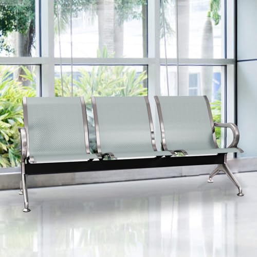 Kinsuite 3-Seat Waiting Room Chairs - Waiting Room Chairs with Arms Airport Reception Chairs Reception Bench, Lobby Bench Seating for Office, Business, Bank, Hospital, Silver - color: Silver, size: 3-Seat
