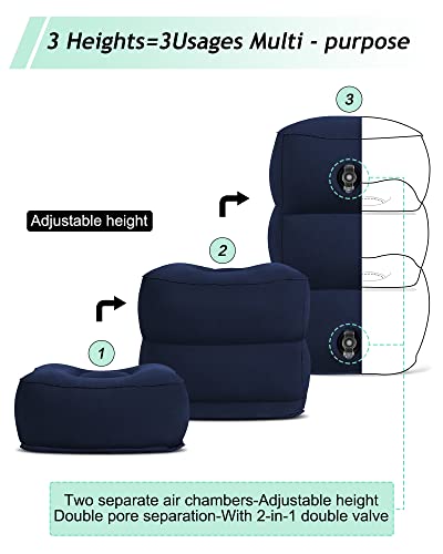 Inflatable Travel Foot Rest Pillow, Kids Airplane Bed, Adjustable 3 Layers Height Leg Rest Pillow, Adults Travel Essentials Great for Airplane, Office, Home, Trains, Cars (Blue) - color: Blue