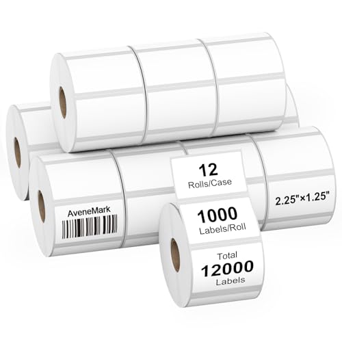 12 Rolls 2.25" x 1.25" Direct Thermal Labels - Perforated for Barcode Address Labels - Postage Shipping Labels Compatible with Rollo & Zebra ZD410 ZD411 LP2824 ZD421 ZD420 Printers,1000 Labels/Roll - size: 2.25" x 1.25" (12Rolls-12000Labels)