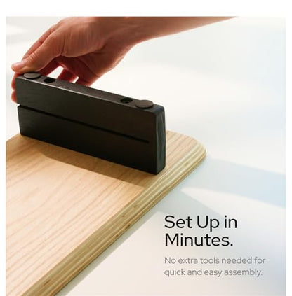 KIVY Dual Monitor Riser with Integrated Metal Shelf - Wooden desk shelf