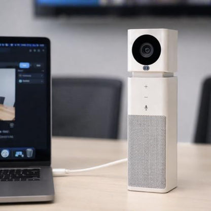 Boom UNO Full HD 1080p Conference Camera & Video Bar, 120° Wide Angle Lens, Full Duplex Speaker & Noise Reducing Mic, USB Plug & Play for Zoom, Teams & Google Meet (White) - color: White